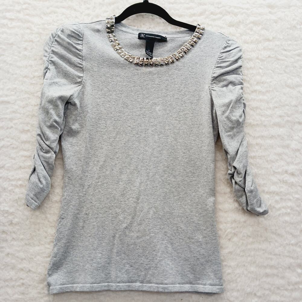 Blouse T-Shirt Coquette Stud Ruched Sleeve Office Siren Soft Girl Alt Y2K Size S